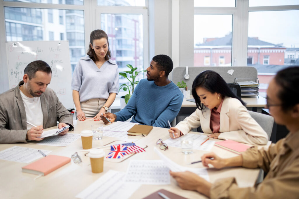UK entrepreneur meeting advisory professionals to review cash flow management, tax advice and financial insights