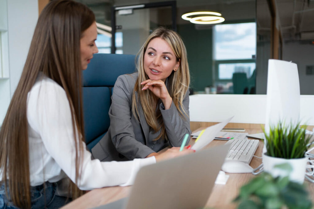 One-on-one financial consultation with a UK or US client in a professional setting