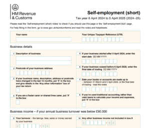 SA103 Form: Self-Employment Self Assessment