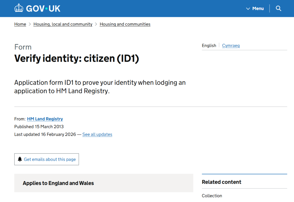 Identity verification application form UK