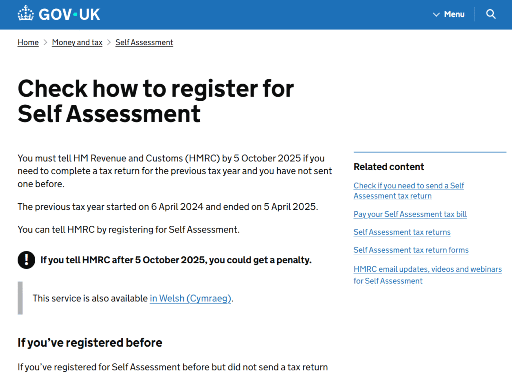 Person filling out CWF1 form to register as self-employed with HMRC