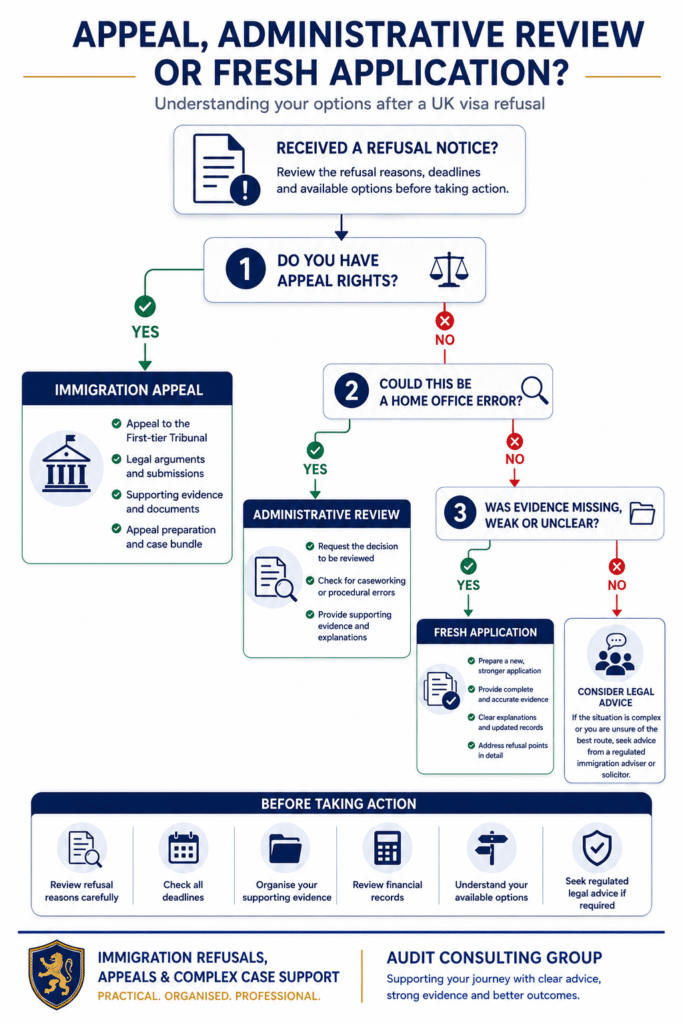 Appeal, administrative review or fresh application after a UK visa refusal