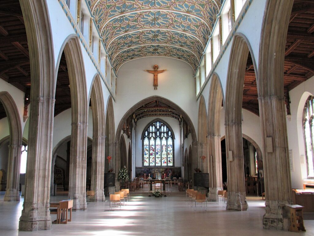 Interior of Chelmsford Cathedral with historic architecture