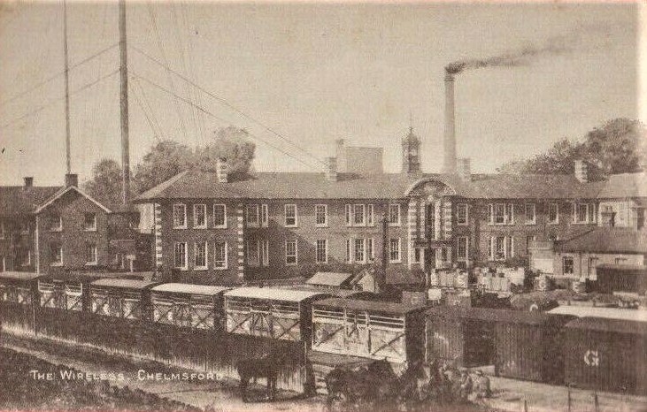 Historic view of Chelmsford railway station and surrounding buildings