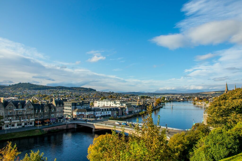 Panoramic view of Inverness city and the River Ness