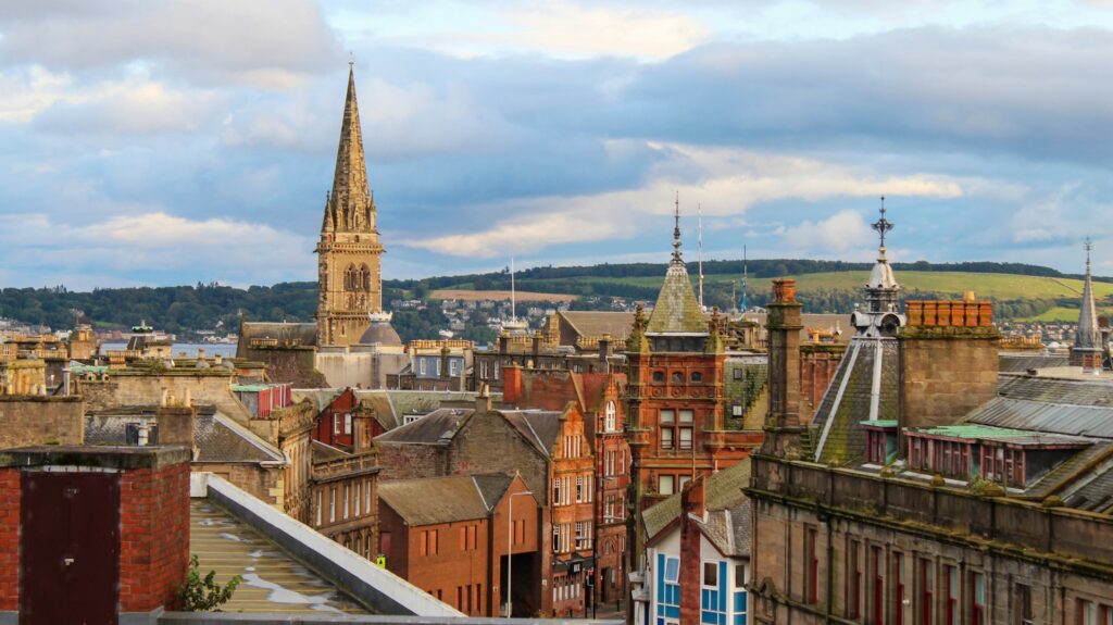 Dundee city skyline and historic architecture
