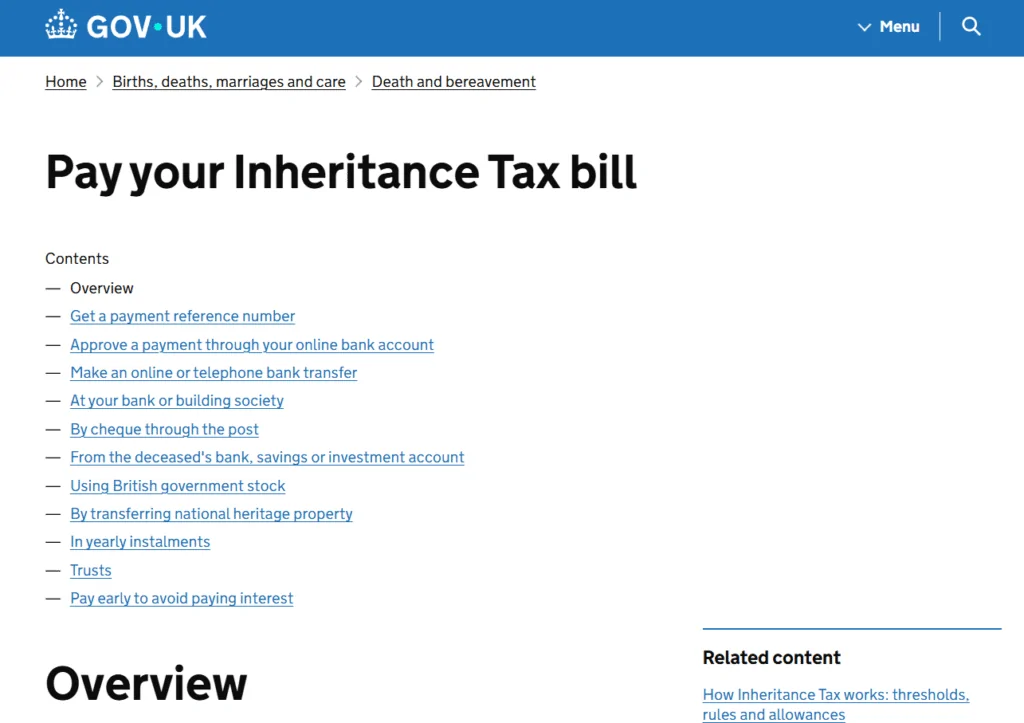 Estate valuation documents prepared for HMRC inheritance tax submission